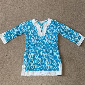 Blue & White Women's Swim Coverup Tunic